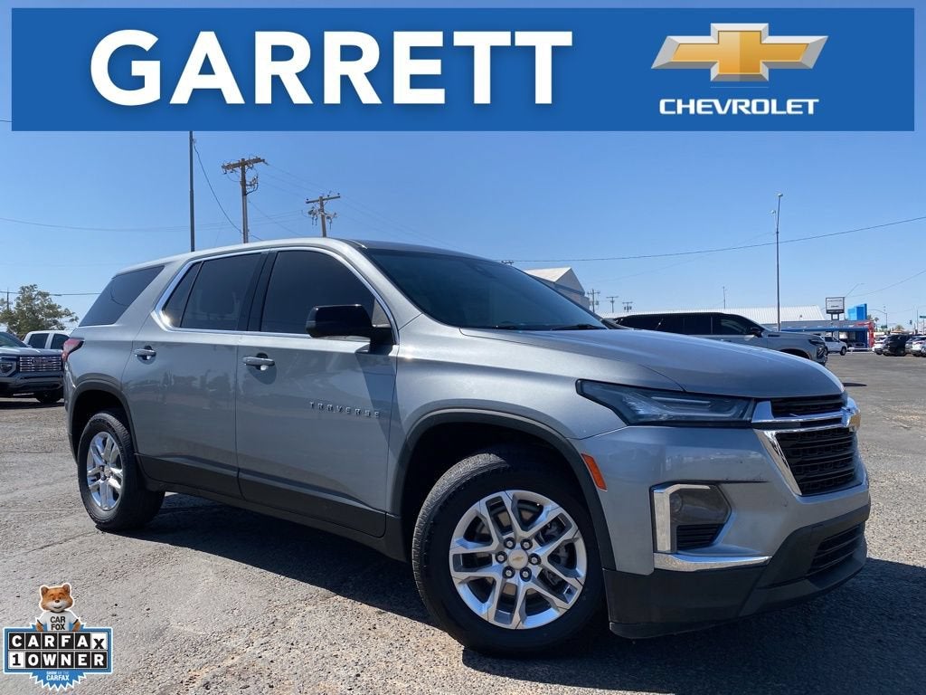 2023 Chevrolet Traverse LS in Sterling Gray Metallic — front three-quarter view