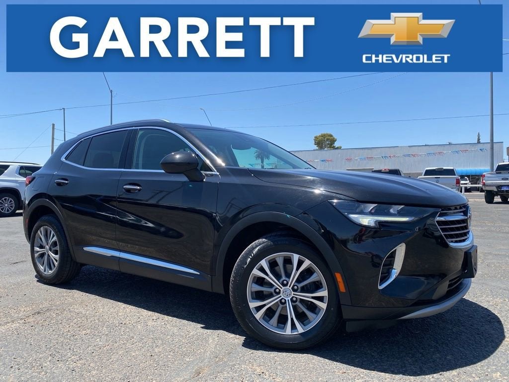2022 Buick Envision Preferred in Ebony Twilight Metallic — front three-quarter view